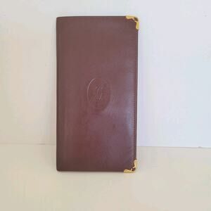 Cartier Vintage Bifold Leather Bordeaux Red Wallet Large Credit Card Checkbook